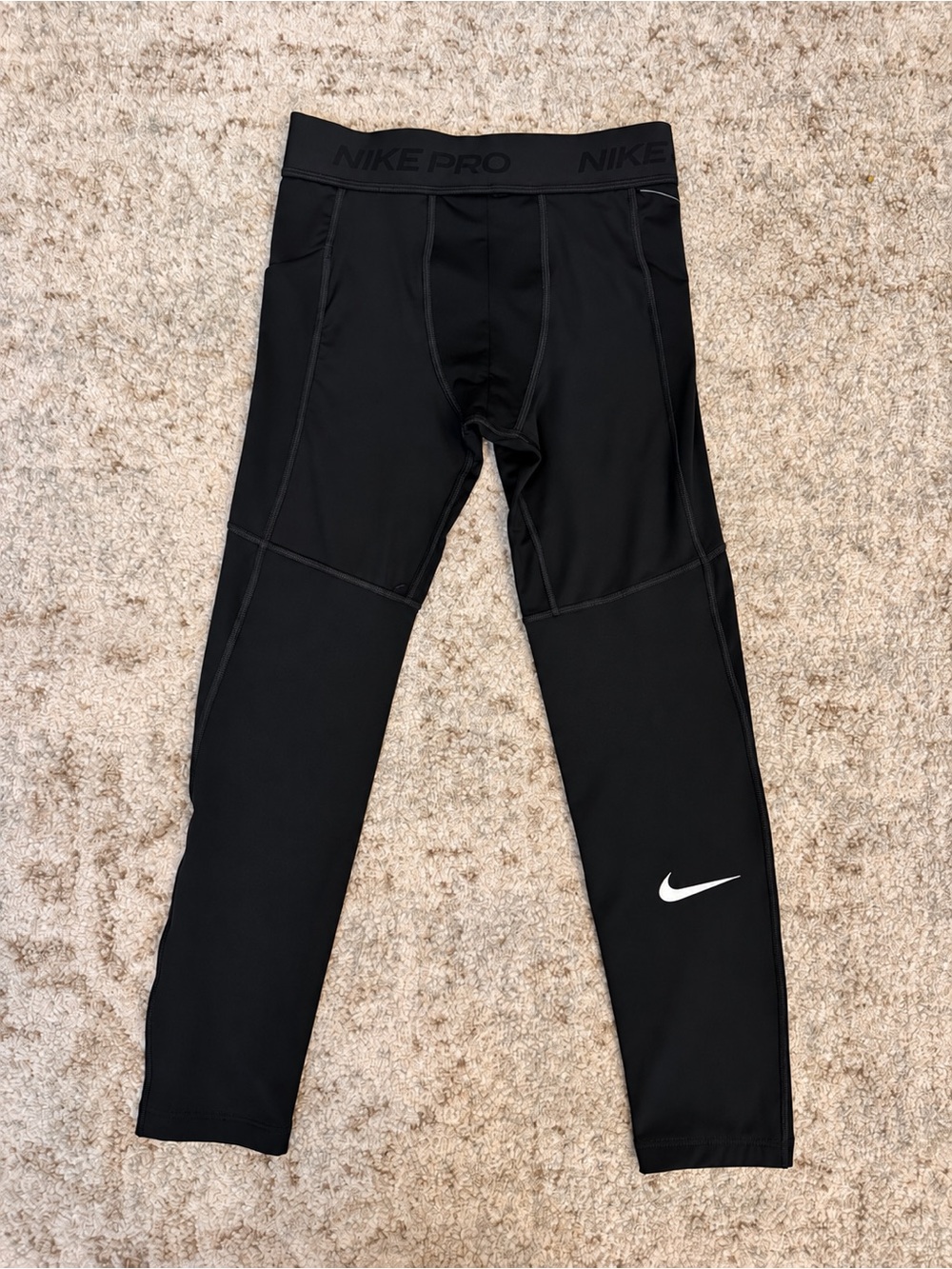 Nike Pro Dri-FIT Black Kids Leggings with White Swoosh